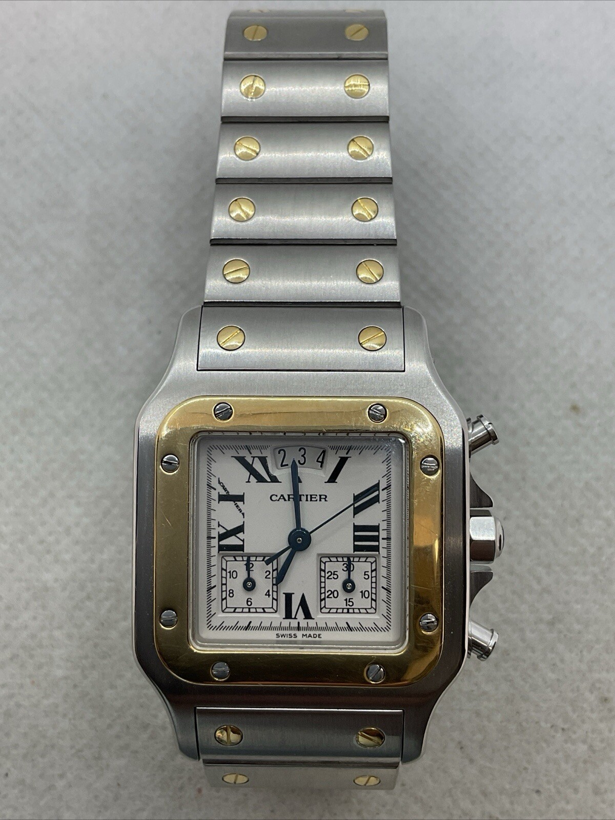 Cartier Santos Chronograph 18K Stainless Steel Watch 2425 Parts or Repair-image
