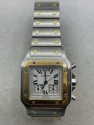 CARTIER SANTOS CHRONOGRAPH 18K/Stainless Steel Watch 2425 For Parts Broken Move.