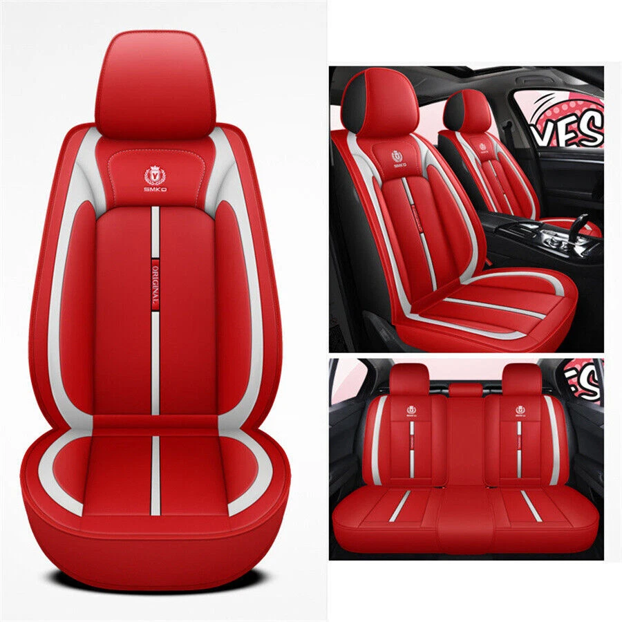 Deluxe Wear resistant Leather 5-Seat Car Seat Covers Front Rear Cushion Full Set - Image 2 of 4