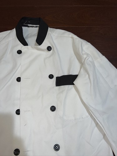 Chef Coat Food Jacket Black White Double Buttons Chest & Sleeve Pocket Size S - Picture 4 of 15
