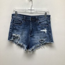 Blank NYC Womens Blue Wedge High Rise Distressed Cutoff Denim Short 27