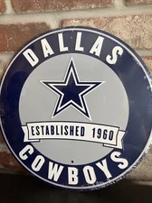 Dallas Cowboys NFL 12" Round Metal Embossed Sign Gym Garage Mancave She Shed