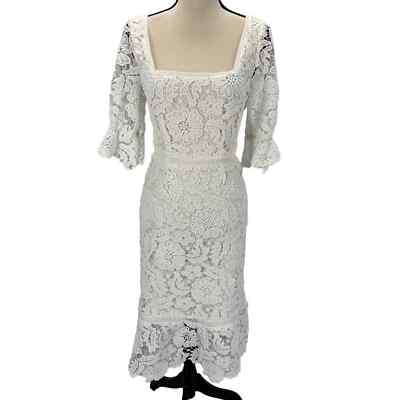 BB Dakota Square Neck Short Sleeve Lace Midi Dress White size