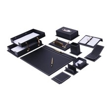 14 PCS Leather Desk Organizer Set-Office Desk Accessories-Black Leather Desk Set