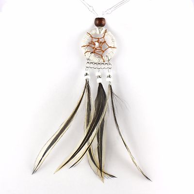 Halskette Dream Catcher Traumfänger echte Federn weiss Handarbeit N293