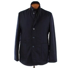 Zanella NWT Vitale Barberis Canonico Wool Car Coat w/ Suede Size L US In Navy