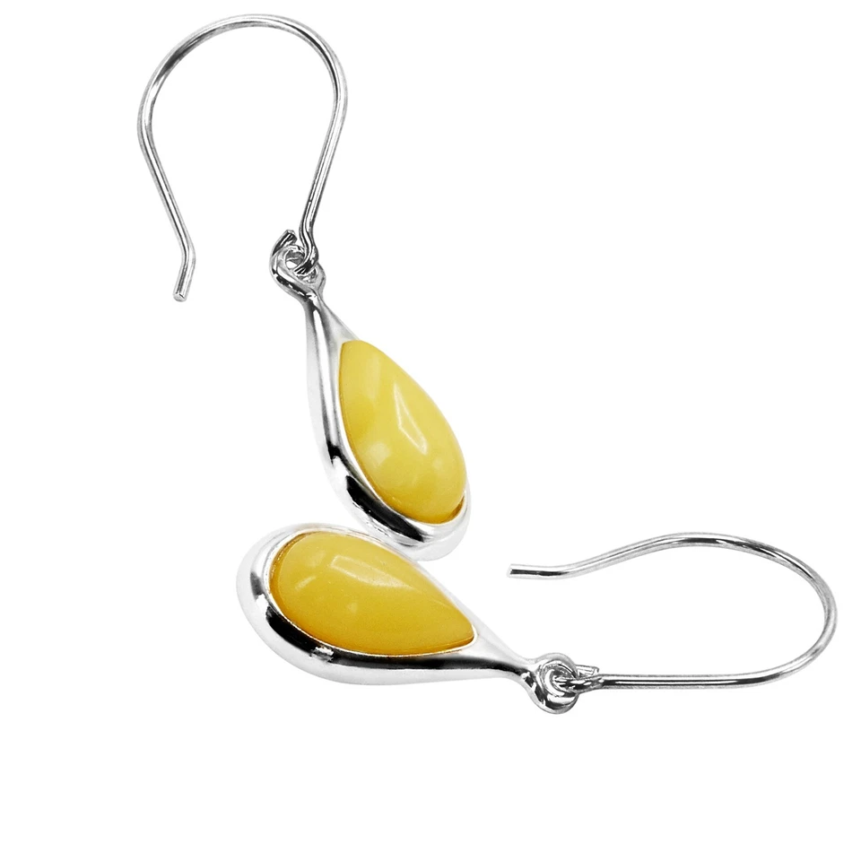 925 Solid Sterling Silver Butterscotch Baltic Amber Classic Drop Nice Earrings - Image 2 of 4