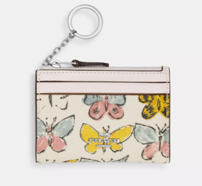Coach Chalk Multi Butterfly P Signature Coated Canvas Mini Skinny Id Case- CAR22