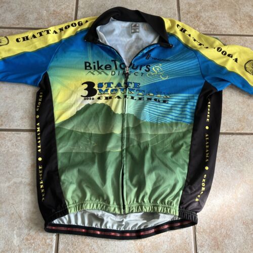 2010 3 State Mountain Challenge Bike Tours Green Cycling Shirt Jersey XL X-large - Picture 1 of 16
