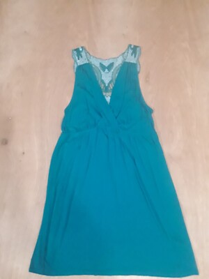 rue 21 green dress Rue 21 Womens Dress Size XL Green Ruched Stretch Buttons Collared  Sleeveless