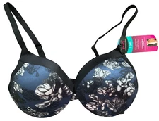 Maidenform Full Coverage Cushioned Underwire Bra 09436, Black/Navy Blossoms, 38D