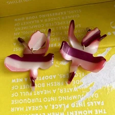 Lele Sadoughi Small Paper Lily Burgundy Stripe Earrings