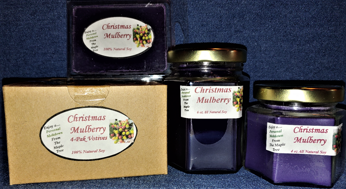 **NEW** Hand Poured Christmas Mulberry Soy Candles, Tarts & 4-Pack Votives
