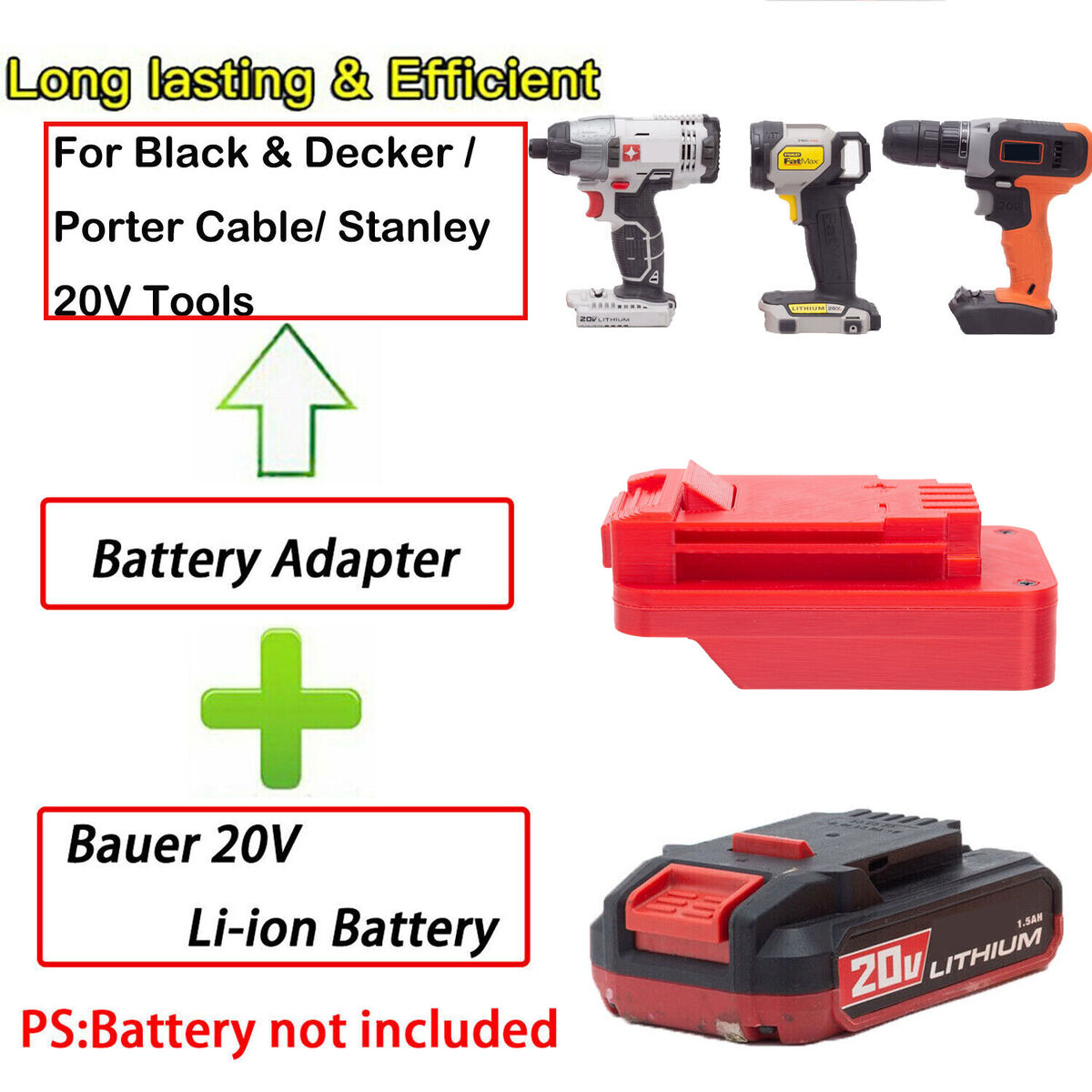 For Bauer 20V Battery Convert to for Black Decker 20V Li-ion Tools Adapter