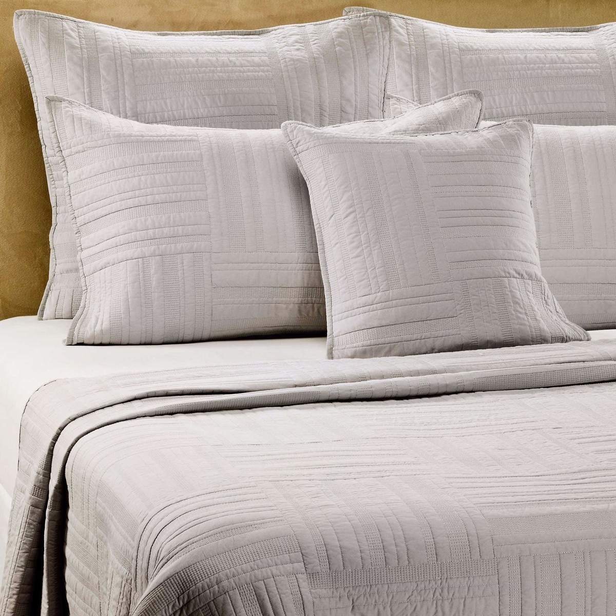 BARBARA BARRY ETERNITY QUEEN PILLOW SHAM IN OYSTER QUILTED GEOMETRIC BLOCK