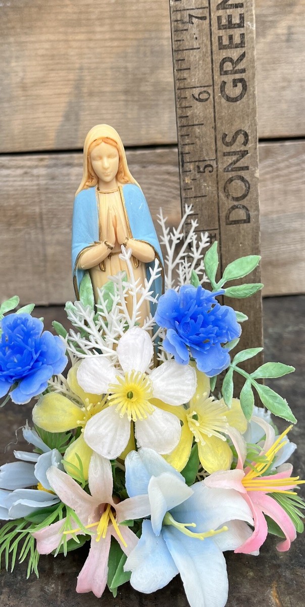 Shell Shrine Grotto Vintage Hand Made 5.5” Virgin Mary Floral Late