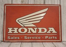 Honda Tin Metal Sign Rustic Vintage Parts & Service Motorcycle Sales Biker 
