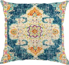 2pc Blue And Orange Ethnic Elegance Indoor/Outdoor Throw Pillow