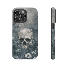 Skull In Wild Flowers (B) Ink & Watercolor iPhone/Samsung Tough Phone Case