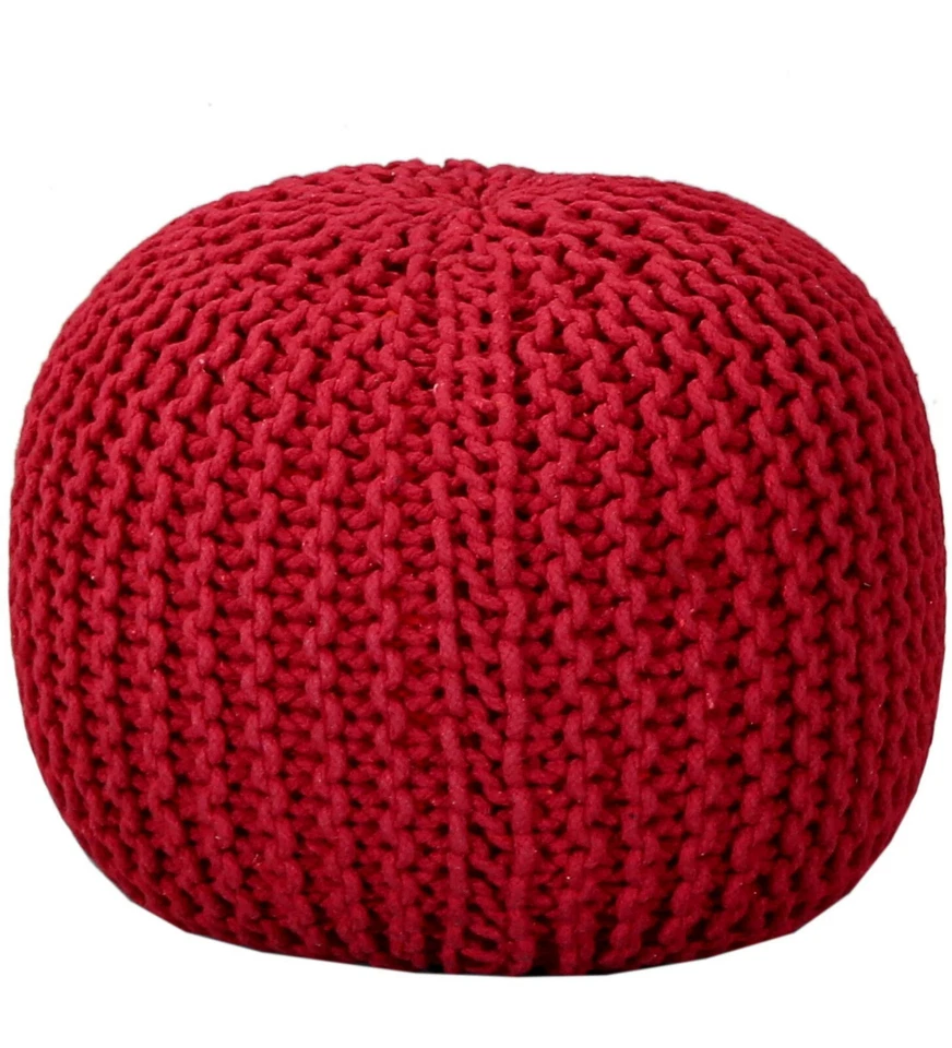 Woven pouf Living room Hand Knotted Handwoven Red color cotton 45 diameter - Image 3 of 4