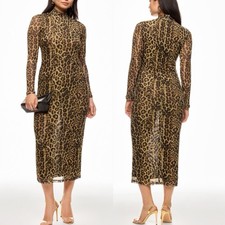 $380 Ronny Kobo X Rent The Runway LEOPARD Print Mesh Overlay Bodycon Dress XL