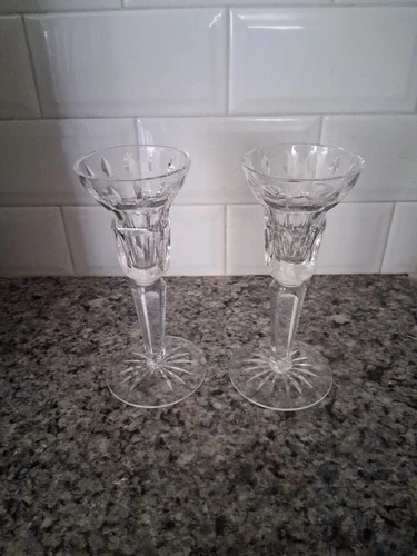 Pair (2) WATERFORD CRYSTAL Carina Eileen pattern Candle Holders Mint
