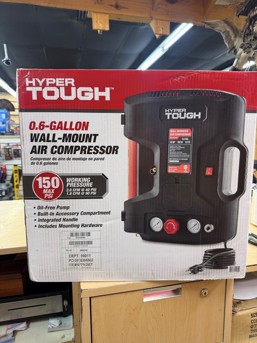 Hyper Tough Wall-Mount Air Compressor, 0.6-Gallon, 1.0 HP, 150 PSI,  (ECP017397)