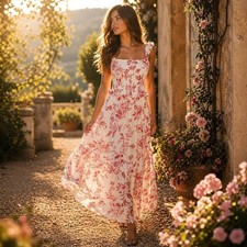 Anthropologie Lost+ Wander Floral Smocked Maxi Dress S Romantic Cottagecore Boho