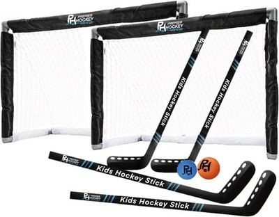 - Kids Hockey Set   (4) Sticks, (2) Mini Goals, (1) Foam & (1) Standard Balls   