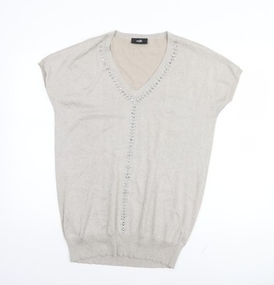 Wallis Damen Pullover Pulli beige Pailletten V-Ausschnitt Kurzarm Größe S