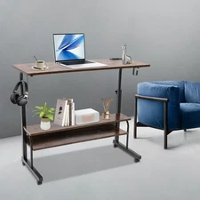 3-Tier Adjustable Height Computer Desk With Usb Ports And Plugs Movable Desk