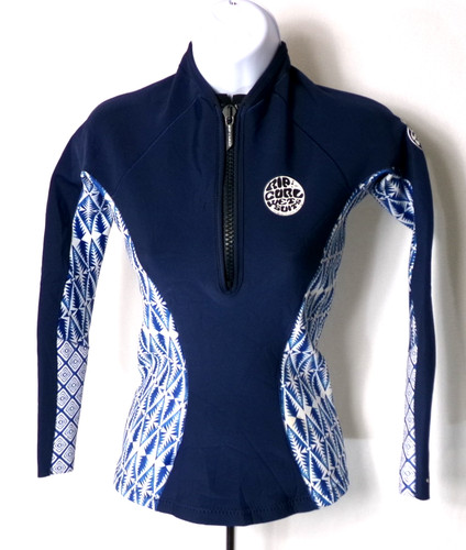 Rip Curl Women's Small Rash Guard Wetsuit Top Neoprene Surf Zip Blue Free Ship.