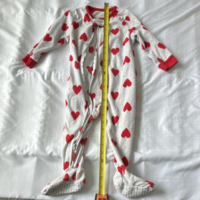 Carter's 18M Fleece Footed Sleeper One Piece Zip Pajamas Gray Red Hearts