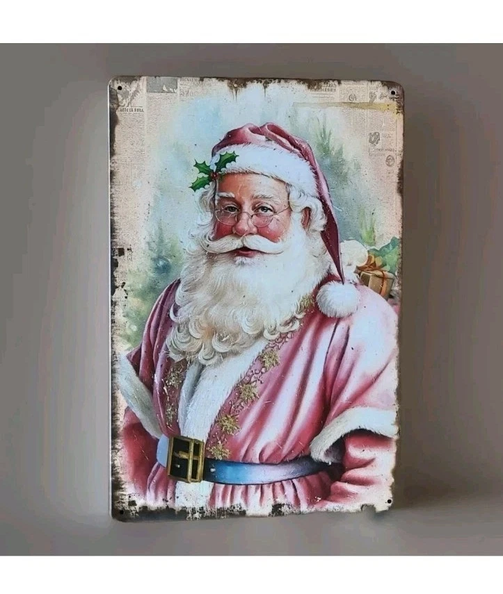 Blechschild Weihnachtsmann Nostalgie Weihnachten rosa Geschenk Retro (G16) - Bild 1 von 1