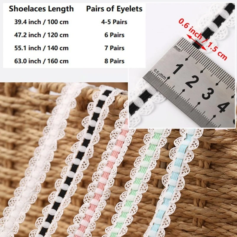 5 Paar Elastisch Spitze Schnürsenkel Blumenmuster 1.5cm Breite Flach für Sneaker - Bild 2 von 4