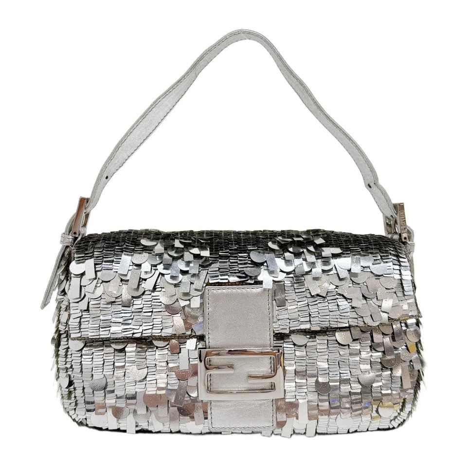 FENDI Baguette Silver Sequin Shoulder Bag