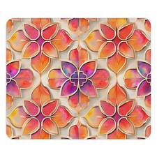 Colorful Watercolor Floral Tile Mouse Pad  Geometric Flower Pattern