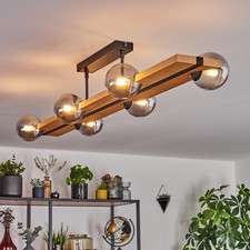 Schwarze Vintage Deckenlampe & Deckenleuchte: Metall, Holz, Glas - Rauchfarben