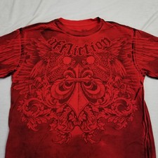 Affliction T Shirt Mens Medium Red All Over P...