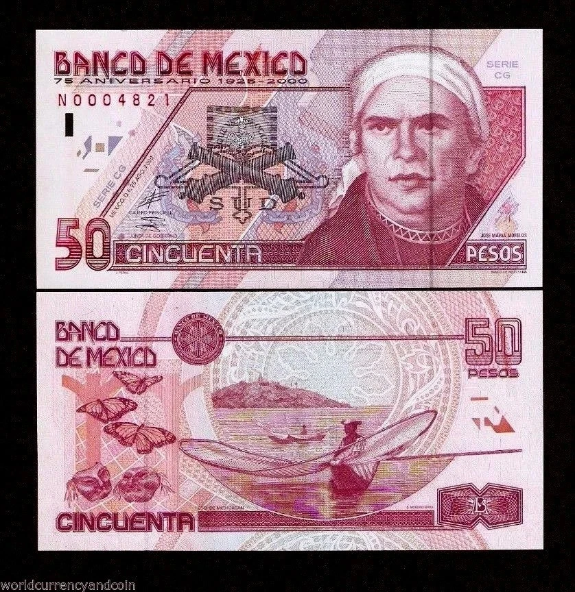 MEXICO 50 PESOS P-112 2000 *COMMEMORATIVE* UNC 75 Any.BOAT BUTTERFLY CANNON NOTE - Image 3 of 4
