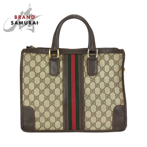 GUCCI Sherry Line Beige Brown Gold Hardware 24 021886 Handbag Tote Bag for Women