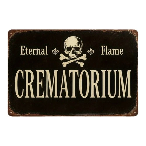 Gothic Cemetery Vintage Crematorium Tin Metal Sign Wall Decor 8x12