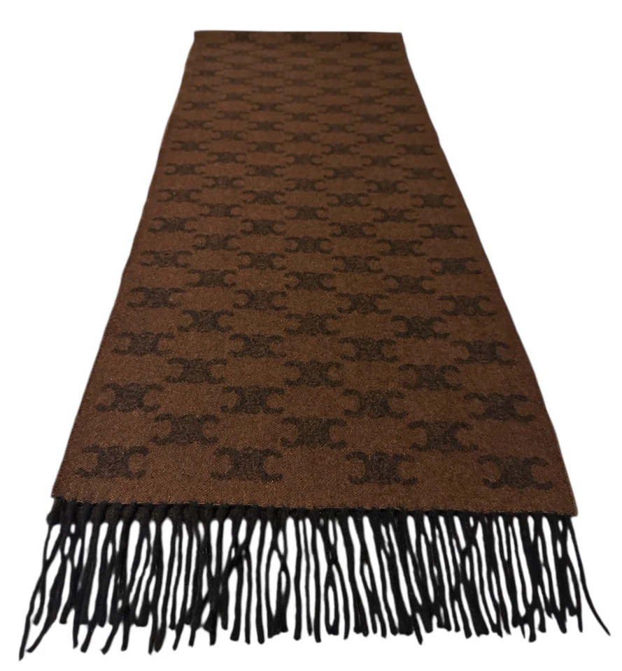 Pre-owned Genuine Celine 100% Cashmere Scarf Brown - Image 4 of 4