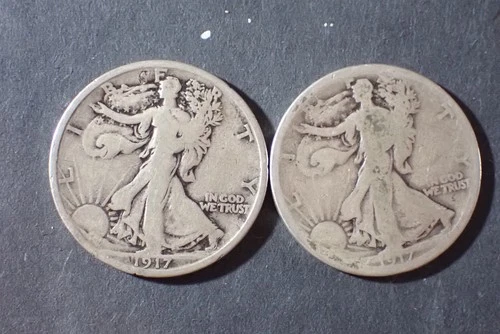 Lot of 2 Walking Liberty Silver Half Dollas 1917 17S AG/VG Cond WL26 13