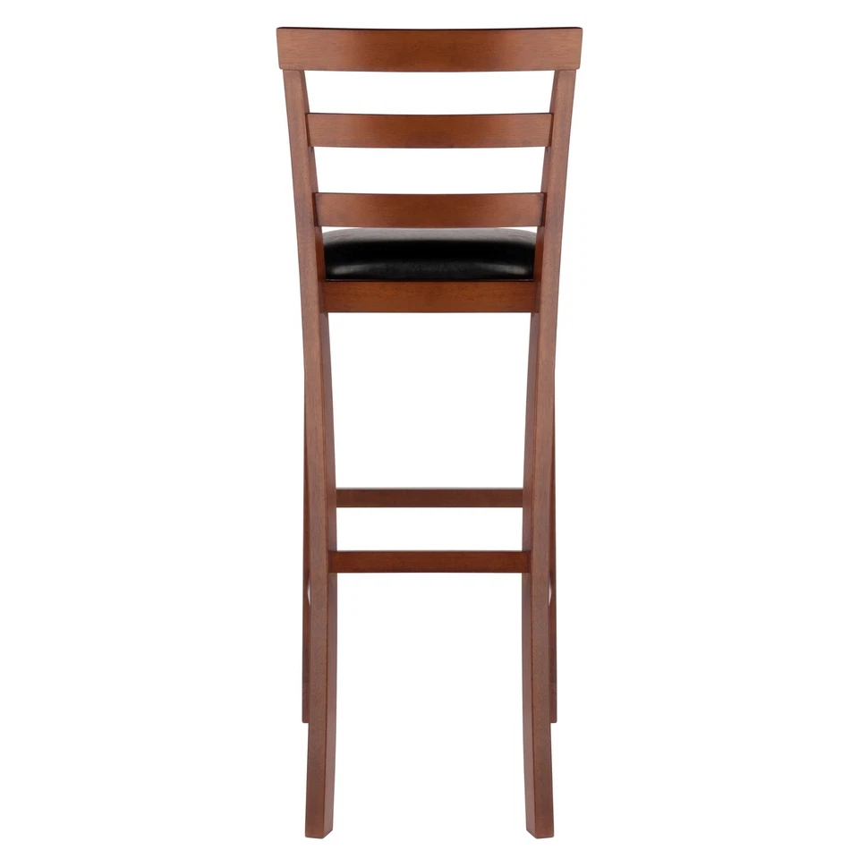 Winsome Simone Juego de 2 Taburetes de Bar Cojín Escalera Trasera, Negro y Nogal Foto 4 de 4