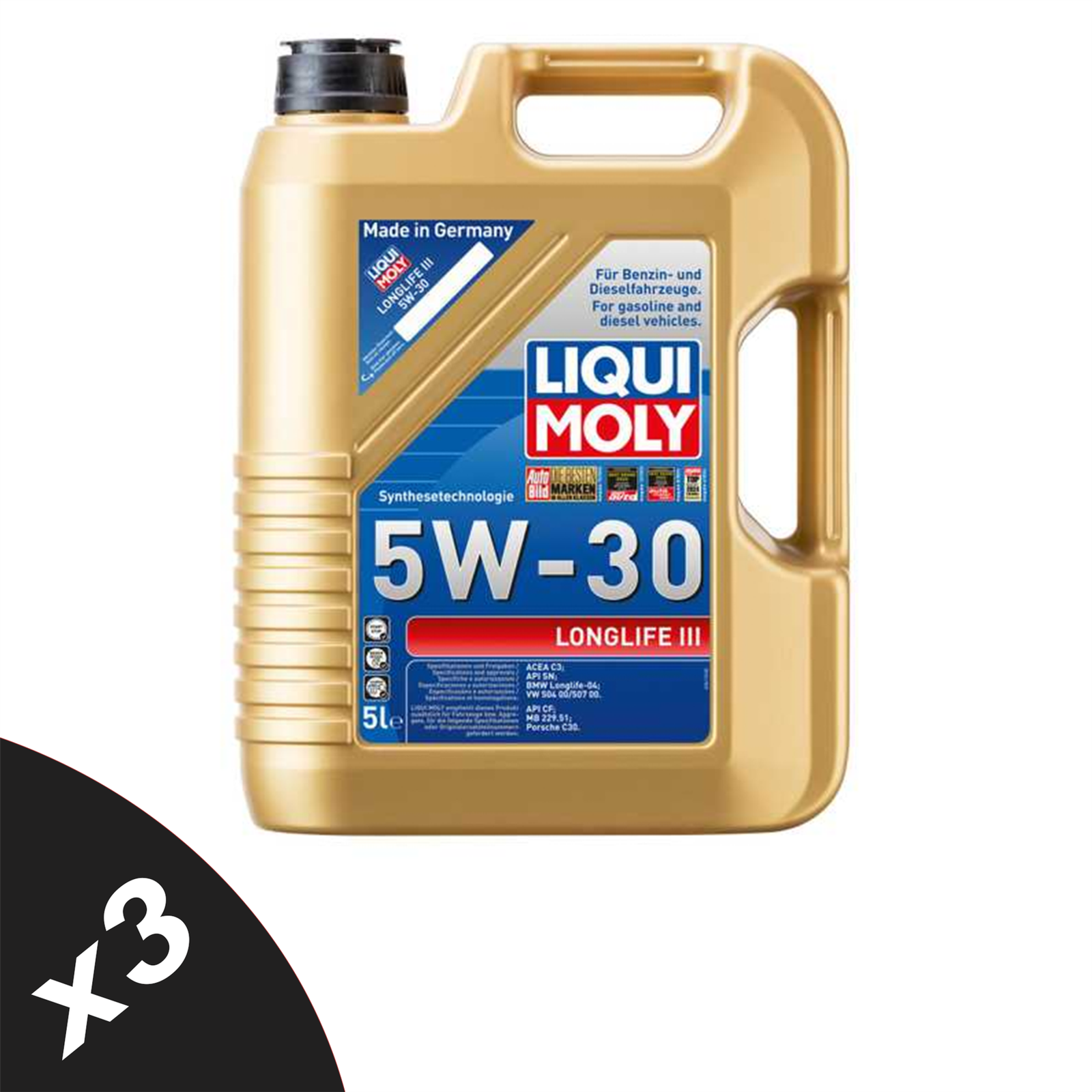 Liqui Moly LONGLIFE III 5W30 Fully Synthetic Engine Oil ACEA C3 API SN 3x5L