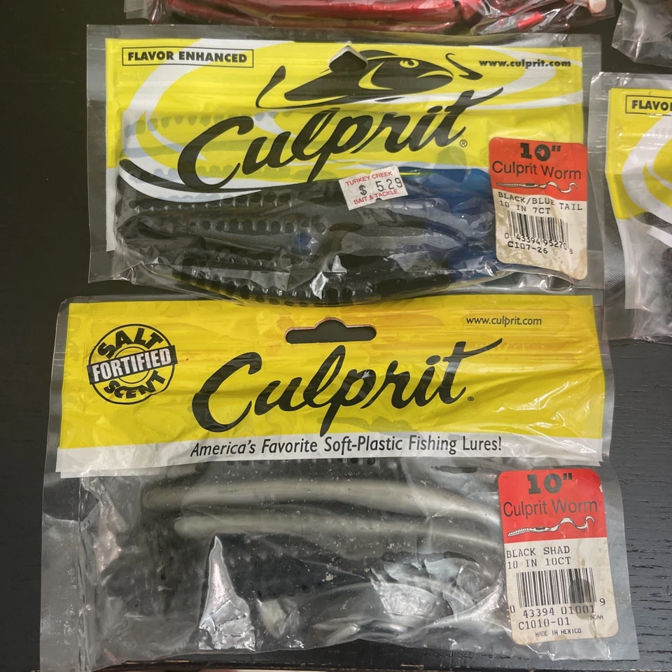 Lote Mixto de 21 Bolsas Culprit Bass Worm Craw Critter Grub Cebos Originales Raro Nuevo en Paquete Foto 4 de 4