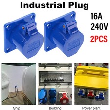 Blue 3 Pin 16A 240V Industrial Connector Plug Male Female IP44 2P+E 2PCS