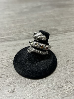 DRAGON WRAP STERLING RING stamped RSCL Dragon Gemstones 7.5/8.5 12G Detailed