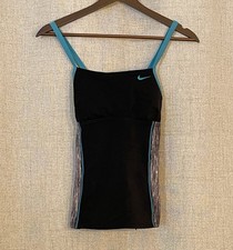 NIKE Black With Gray Striped Border  Blue Tankini Top Size Small